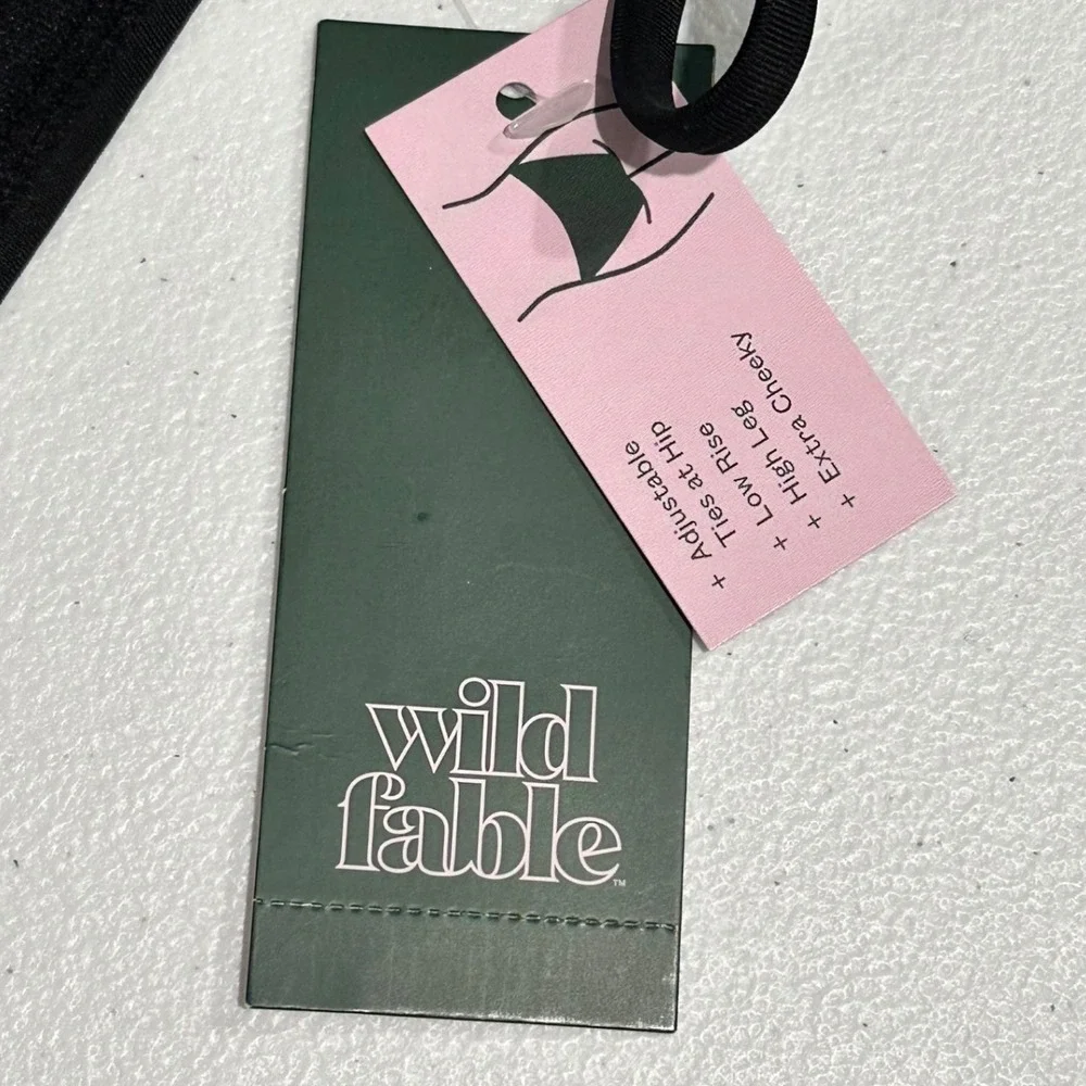 Wild Fable Black Side Tie Bikini Bottom Extra Cheeky High Leg Small NEW - Picture 8 of 11